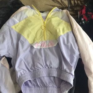 Filas throw over sweater with zipper purple yellow pink very baggy crop top